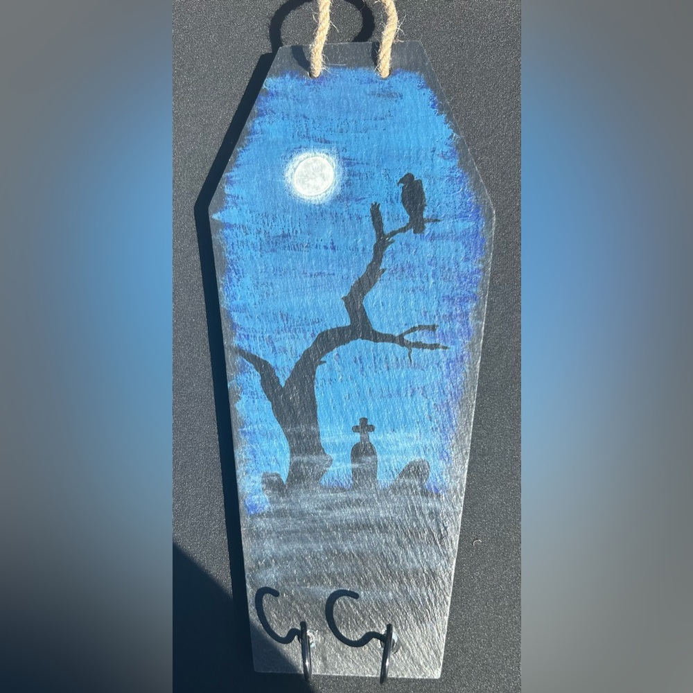 Handmade decorated Holloween coffin